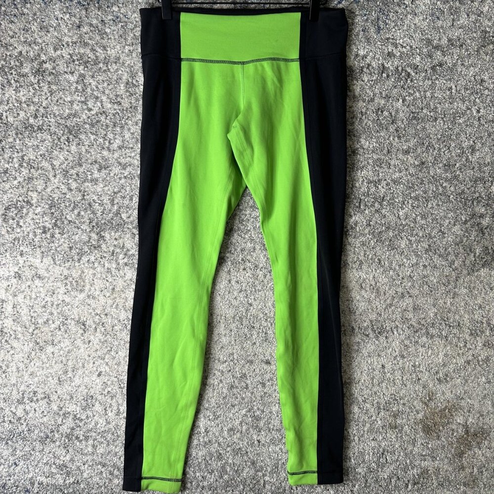 Lululemon Pants Womens 10 Black Green Colorblock High Rise Yoga Leggings Legging